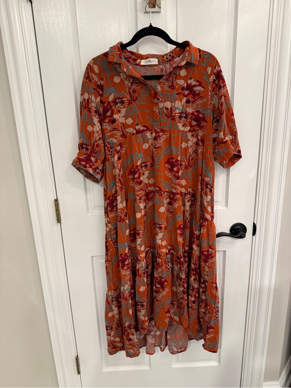 Natural Life Rebecca Midi Dress Orange Tropical Floral - Picture 3 of 7